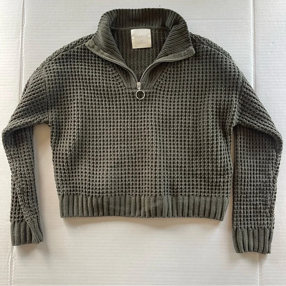 Green Knit Cropped Turtleneck Sz XS